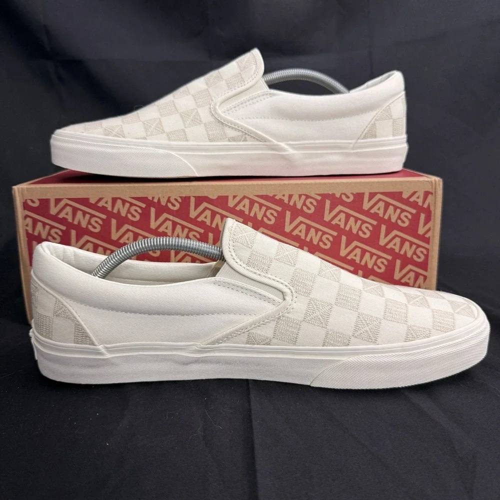 VANS Classic SlipOn Skate Shoes Stitch Checkerboard Marshmallow Wht Mens Size 13